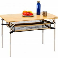 Beste deal 🌟 CAMPZ Bamboo Table 100x65x65cm With Storage Mesh, Bruin 🛒 -KAMPA-winkel campz bamboo table 100x65x65cm with storage mesh brown 12
