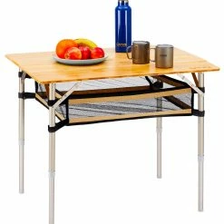 Goedkoop 😉 CAMPZ Bamboo Table 80x60x65cm With Storage Mesh, Bruin ❤️ -KAMPA-winkel campz bamboo table 80x60x60cm with storage mesh brown 12
