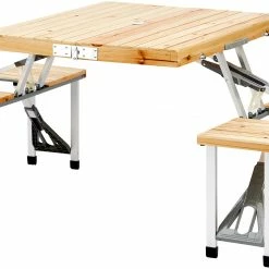 Korting 🧨 CAMPZ Fir Wood Picnic Table, Bruin/grijs 🎉